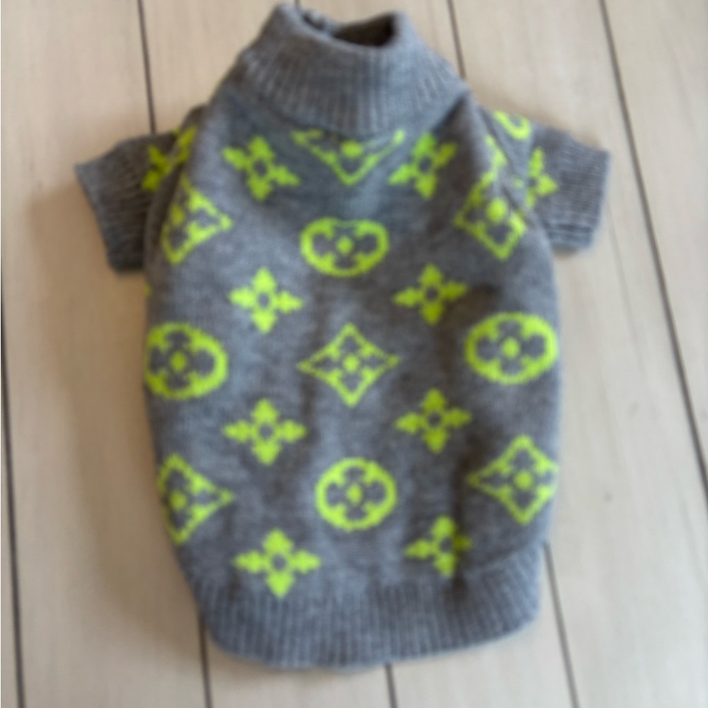 Gray and Neon Yellow Patterned Dog Sweater